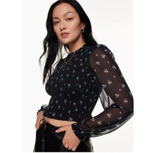 Wilfred Tempest Blouse / Medium / Black / Forget Me Not Smocked Chiffon Aritzia
